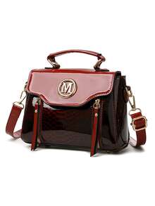 Túi xách nữ thời trang da bóng in họa tiết cá sấu [M], dây đeo rộng có thể điều chỉnh, túi đeo vai nhẹ, đa năng cho đi làm hàng ngày, du lịch, mua sắm. - Đỏ - Xem 5