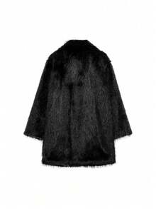 Seelio 女士仿皮草超大款外套，温暖舒适，欧美风，冬季新款黑色度假风 - 黑色 - 查看 9