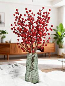 6 Stems/4 Stems/1 Stem 60cm Artificial Red Berry Branch, 6-Forked Red Berry Holly Branch, Imitation Burgundy Berry Picking. Suitable For Door Knocker Vases, Vase Flower Arrangements, Centerpiece Decorations, Holiday Home DIY, Wedding Decorations, New Year Decorations, And Can Also Be Given As A Gift. - Burgundy - View 4