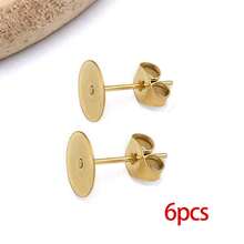6pcs Hypoallergenic Stainless Steel Earrings Posts Flat Pad Blank Earring Pin Studs With Butterfly Earring Backs For Jewelry Making Findings - Gold - View 9