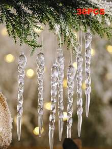 36pcs-Christmas Transparent Icicle, Sparkling Icicle Ornaments, Sparkling Artificial Icicle Decorations, Christmas Tree Rotating Ice Stick Wreath Decors, Twisted Shape Christmas Pendant, Transparent Ice Cone Decors, Christmas Party Christmas Tree Decors, Home Decor, Fireplace Door Window Pendant, Suitable For Winter Christmas Decoration, Home Decor, Room Decor, Wall Decor - Clear - View 9
