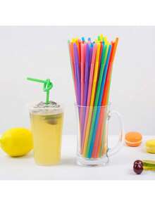 100 支可重复使用吸管，适用于洗碗机的塑料吸管，适用于冰沙、果汁、鸡尾酒、热饮的塑料吸管，9.06 英寸吸管（25/50/100 支） - 彩色 - 查看 7