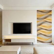 【加厚纹理波浪壁纸】黄色3D波浪图案自粘PVC壁纸 | 纹理质感，可水洗，适用于特色墙、咖啡店、零售空间 | 易于裁剪，无气泡粘贴 - 彩色 - 查看 5