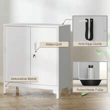 Metal Office Cabinet, Lockable Doors, Chest Of Drawers, 2-Tier Model, White