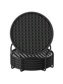 6pcs Drink Coasters Set With Holder, Heat-Resistant Silicone Material, Protect Tabletop, Suitable For Any Type Of Table Including Wood And Stone, Dishwasher , Non-Slip Design, Fit Various Drink Cup Sizes - Multicolor - View 18