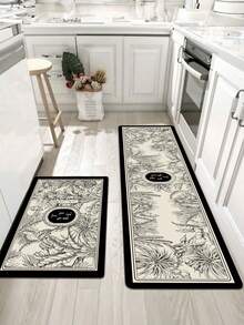 [HOT!!!] 1pc Soft Rubber Kitchen Mat, 3.5mm Thick Kitchen Rug, Tropical Floral & Letter Print Natural Style Absorbent Kitchen Floor Mat, Can Be Trimmed To Fit Kitchen, Surface Fabric, Middle Sponge Layer, Bottom Rubber Layer, Suitable For Kitchen Rug, Kitchen Decor, Wedding Decor, Home Decor, Bathroom Mat, Entryway Mat, Laundry Room Mat, Hallway Carpet, Living Room Mat, Etc. - Multicolor - View 11