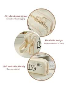 1 pieza Estuche de lápices de lona con diseño de oso lindo, caja de lápices con cremallera, bolsa de almacenamiento de gran capacidad, organizador de papelería, útiles escolares