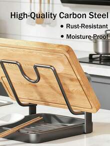 U-Shaped Slot Kitchen Pot Lid Organizer Rack, Multi-Function Stainless Steel Countertop Pot Lid Holder With Removable Drip Tray, Holds Pot Lids, Utensils And Small Items - Multicolor - View 4