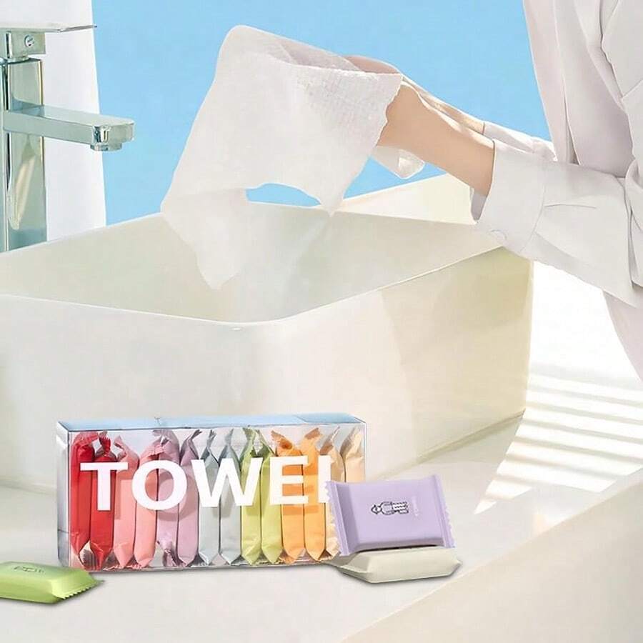 Compressed Disposable Washcloths Travel Portable Facial Cleansing Towel Thickened Wet And Dry Dual-Use Travel Essentials Travel Accessories Compact And Portable Honeymoon Use Compressed Disposable Washcloths Travel Portable Facial Cleansing Towel Travel Holiday Essentials,Disposable Compressed Face Towel, Expanding To About 24cm*30cm When Exposed To Water.