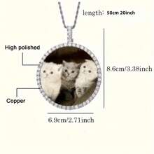 1 pieza Marco de foto redondo personalizado y extra grande, collar con colgante de strass sólido, accesorio brillante para hombres, regalo personalizado - Multicolor - Ver 2