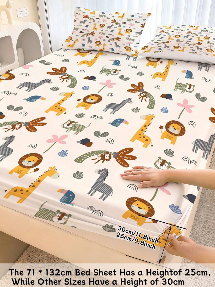 Bộ ga trải giường 2/3 món hình động vật hoạt hình dễ thương, phù hợp cho trẻ em - Chống trơn trượt, ít gây dị ứng, tấm bảo vệ nệm đáng yêu, họa tiết sư tử, hươu cao cổ, ngựa vằn, bộ đồ giường mềm mại (cỡ Twin/Full), phù hợp cho trẻ em, thanh thiếu niên, người lớn, bé trai và bé gái, sử dụng trong phòng ngủ. - Nhiều màu - Xem 1