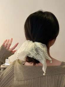 1pc Luxury Hair Accessory With Chiffon Embroidery - Elegant Polka Dot Pearl Bandana Pendant Hair Tie, Gentle Styling Scrunchie For Women ,Ponytail Holders ,Hair Elastics ,Hair Rubber Bands ,Hair Rope