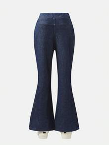 Tween GirlsKnitted Denim Flare Pants, Fashionable & Stylish, Deep Blue, Slim Fit, Casual, Spring/Summer - Blue - View 5