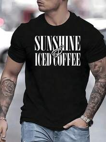 Phrases That Evoke The Warmth Of The Sun And The Freshness Of An Iced Coffee, Conveying Positive Energy And A Relaxed Style For Those Who Enjoy Moments Outdoors. Men's T-Shirt, 100% Cotton, 220g - 黑色 - 查看 1