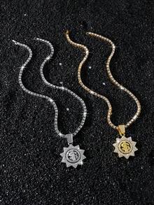 1pc Men's Tennis Chain Necklace, Classic Hip Hop Style Rotating Dollar Pendant - Star - View 6