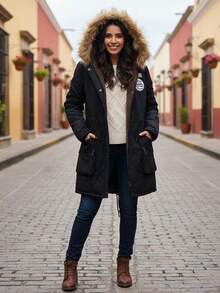 Abrigo Cálido De Felpa Gruesa De Invierno Para Mujer - Negro - Ver 5