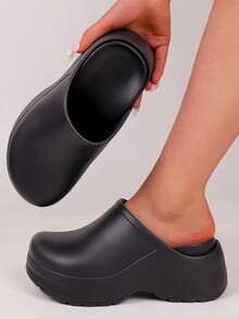 Women's Lightweight EVA Wooden Clogs - Fashionable Thick-Soled Shoes, Thick Platform With Arch Design, Solid Color Mules, Suitable For Beach, Garden, Semi-Formal Outdoor Occasions - Casual And Professional Shoes For All Seasons - Comfortable Round Toe Summer Style, Versatile Casual Shoes, Breathable And Durable EVA Material, Designed Specifically For Women - Black - View 2