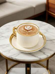 6 Set Of Luxurious Gold-Trimmed Ceramic Tea Set With Coffee Cup And Saucer, Dishwasher . Ideal For Home Kitchen, Table Decoration, Afternoon Tea, Coffee Drinking, Personalized Gifts, Kitchen Accessories, Ramadan, Parties, Birthdays, Weddings, And Dinner Parties.Valentines Gift For Him,Valentines Gift - White - View 4