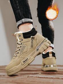 Neue Herren Winter Sport Schnürstiefel mit Plüschfutter rutschfest und warm, thermisch gefütterte High-Top Lässig Schuhe, Winterschuhe, Stiefel, Schnürstiefeletten mit rundem Zehenbereich - Khaki - Übersicht 19