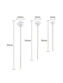 100pcs Crystal Rhinestone Flower Bouquet Brooch Pins, Elegant Straight Pins, Transparent Acrylic Flower Brooch With Plastic Box, Suitable For Wedding Sewing DIY Craft Decoration - Transparent - View 4