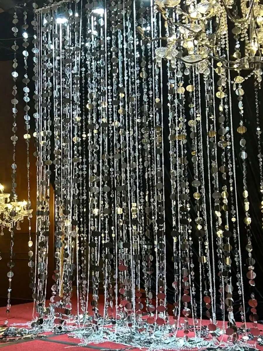 20 chiếc rèm trang trí đính kim sa màu bạc - Dây kim sa treo, thích hợp cho đám cưới, lễ đính hôn, tiệc sinh nhật, ngày Valentine, lễ tốt nghiệp - Không cần điện.