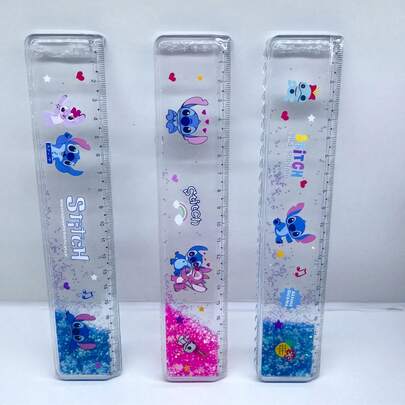 1pc Double-Sided Colorful Glitter Transparent Ruler - Durable Plastic Portable Measuring Tool, Suitable For School, Office And Art, Anime Theme Birthday Gift, Art Supplies, Learning Stationery, Cartoon Character Theme, Shiny Effect, Character Decor