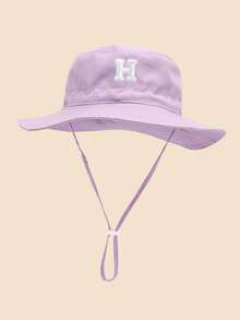 1顶可爱浅紫色儿童渔夫帽 - 宽帽檐防紫外线，A-Z刺绣字母贴片，可调节下巴带，适合夏季沙滩公园户外活动，幼儿适用 - 淺紫-貼片字母 - 查看 32