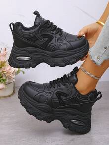 Women's Fashion Versatile Casual Platform Sneakers - Black - View 1