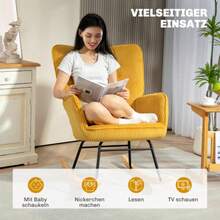 HOMCOM Rocking Chair, With Wooden Armrests And Glides, Berber Polar Look, Ideal For The Living Room Or Bedroom. Colour: Yellow. - Mustard Yellow - View 6