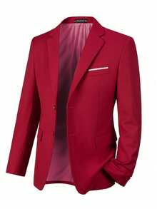 Furuyal 男士两件套西装外套，纯色西装外套领带套装，长袖，双排扣/单排扣修身款，适合旅行、婚礼、派对、商务、舞会等场合，浅酒红色，尺码 XS-3XL - 紅色 - 查看 6