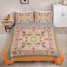 3pcs Bohemian Style Printed Duvet Cover Set, Featuring Symmetrical Paisley Pattern (Paisley) As The Main Design, Blending Floral And Geometric Patterns, Reflecting The Characteristics Of Multicultural Fusion, (1 Duvet Cover + 2 Pillow Shams, No Insert), Suitable For Bedroom And Guest Room Bedding Decoration - Multicolor - View 5