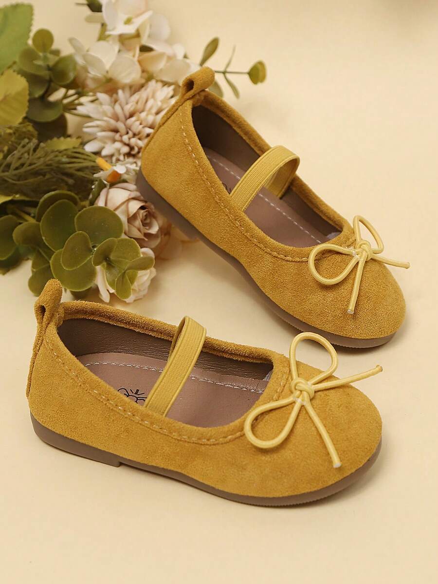 1 Pair Girls' Bow Knot Comfortable Soft Sole Slip-On Flat Cute Shoes Suitable For Spring And Summer - Yellow - View 1