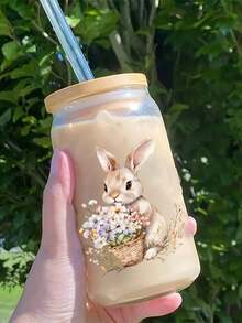 2pcs Spring Rabbit & Floral Easter Bunny DIY UV DTF Transfer Stickers, Suitable For Crafts, Journals, Glass Cups, Coffee Mugs, Vases, Laptops, Phone Cases, Greeting Cards, Illustrations, Scrapbooks, Decorative Transfers, Home Decor, 6.8cm - Multicolor - View 7