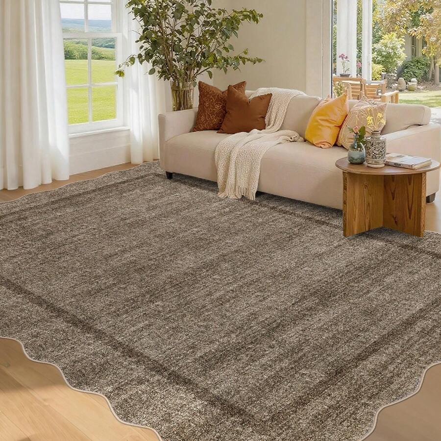 Modern Home Decor Simple Living Room Area Rug Non Slip Thin Bordered Entrance Runner Rug Non Shedding Low Pile Mat Throw Rug Easy To Clean Stain Resistant Carpet Printed Washable Soft Floorcover For Dinning Room Kitchen Laundry Bathroom Bedroom - Dark Brown - View 1
