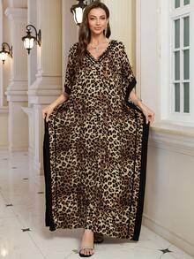 Bohemian Style Elegant Leopard Print Loose Dress, Suitable For Autumn Vacation Spring - Multicolor - View 6