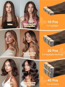 DOORES 50g 20pcs Tape In Hair Extensions 100% Real Human Remy Hair Chocolate Brown To Caramel Gold, Heat Friendly & Colorable Seamless Tape Adhesive Straight Skin Weft Tapeins For Thin Hair Woman Add Volume & Length, Easy To Apply Hair Transformation, Holds Up Well For Cosplay, Daily Use, Graduation, Anniversary, Holiday Hairstyles - S4/26/4 - View 7