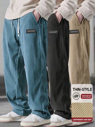 Men's Casual Corduroy Pants, Solid Color With Drawstring Pockets, Breathable Comfortable, Suitable For Casual Daily And Holiday Wear, Spring/Autumn, Fall