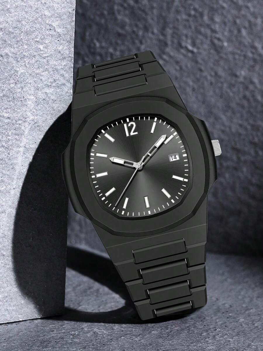 TOMI经典男士学生商务优雅哑光油塑珠石英表套装，适合日常生活和节日送礼 - 黑色 - 查看 1