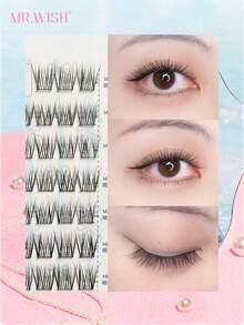 30pcs Glue-Free Faux Lashes With Small Pearls - Natural Slightly Curled Soft Lashes, Inspired By Europen Style, 15° Curl, Natural Baby Lashes, Slouchy Lash Extension, Segmented MR.WISH Fake Eyelashes - No Curl - View 3