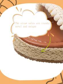 1双女童双带编织复古简约时尚沙滩凉鞋，适合夏季度假 - 杏色 - 查看 6