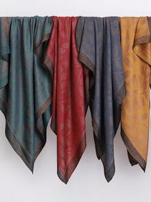 1pc Modest Hijab Jacquard Gold Thread Square Satin Intricate Floral Pattern Headscarf - Multicolor - View 2