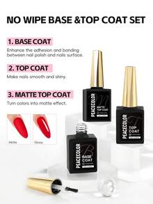 peacecolor 1/2/3 buc 15 ml gel top coat și strat superior mat, strat superior de bază fără ștergere în sticle de sticlă, consumabile pentru îngrijirea unghiilor de lungă durată pentru femei DIY acasă salon manichiură cadouri unghii - Multicolor - Vizualizare 3
