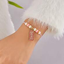 Pulseras de cuentas para mujer, románticas y elegantes, con colgante, ideal como regalo de San Valentín. - Etiqueta colgante XOXO - Rosa - Ver 2