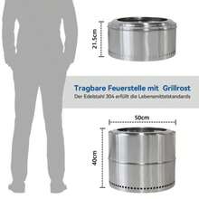 Feuerstelle, Holzfeuerstelle, Grillfeuerstelle, Edelstahl, Tragbarer Außenkamin Mit Aschenbecher(Fire Pit, Wood Fire Pit, BBQ Fire Pit, Stainless Steel, Portable Outdoor Fireplace With Ashtray) - Silver - View 3