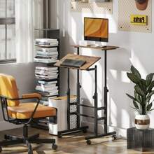 Height-Adjustable Kitchen Desk With Shelf And Wheels, Rustic Brown Computer Desk, 60 X 60 X 70.5-120 Cm - Rust Brown - View 2