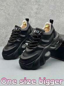 大一码（请选择小一码）高品质男士高跟时尚运动鞋，新款春夏防滑舒适波西米亚风气垫减震厚底休闲鞋，小众个性化设计厚底运动鞋，适合品牌 - 黑色 - 查看 3