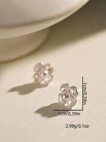 银色耳环，优雅可爱的铜色水钻耳环，适合日常佩戴和聚会场合。 - 銀色 - 查看 4