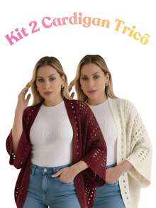 Set Of 2 Women's Cardigan Blouses, Knitted Cape, Openwork Knit, Autumn - 瑪薩拉/關閉 - 查看 1