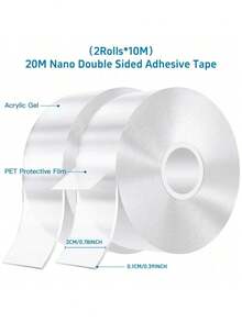 10米透明纳米胶带，可水洗可重复使用双面胶带，无残留纳米贴纸，可移除通用圆盘粘合剂