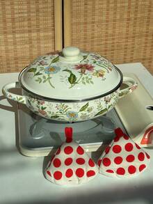 27cm/24cm Enamel Dinnerware Set, Including Baking Tray, Casserole, Soup Pot, Cooking Pot And Seafood Pot, Suitable For Restaurant, Home, Living Room And Kitchen. Great For Serving Bread, Turkey, Cheese Bread, Pizza, Seafood And Hand-Pulled Rice. Ideal For Outdoor Activities, Weddings, Parties, Gifts, Birthdays, Thanksgiving, Harvest Festival, And Family Gatherings. - Flowers and Birds - View 19